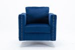 Modern Velvet Armchair Tufted Button Accent Chair Club Chair with Steel Legs for Living Room Bedroom; Navy