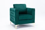 Modern Velvet Armchair Tufted Button Accent Chair Club Chair with Steel Legs for Living Room Bedroom; Green