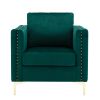 Modern Velvet Armchair Tufted Button Accent Chair Club Chair with Steel Legs for Living Room Bedroom; Green