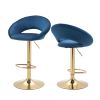 Dark Blue Velvet Adjustable Modern Dining Chairs; Counter Height Bar Chair; Swivel Bar Stools Set of 2