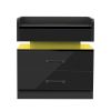 Nightstand with 2 Drawers; USB Charging Ports; Wireless Charging and Remote Control LED Light-Black