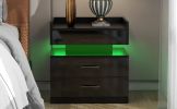 Nightstand with 2 Drawers; USB Charging Ports; Wireless Charging and Remote Control LED Light-Black