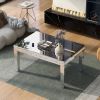 ON-TREND Fashionable Modern Glass Mirrored Coffee Table; Easy Assembly Cocktail Table with Crystal Design and Adjustable Height Legs; Silver