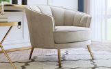 Modern Velvet Accent Barrel Chair Leisure Accent Chair Living Room Upholstered Armchair Vanity Chair for Bedroom Meeting Room; Beige