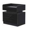 Nightstand with 2 Drawers; USB Charging Ports; Wireless Charging and Remote Control LED Light-Black