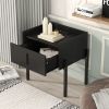 Nightstand with Drawer ; Storage Bedside Table with USB Charging Ports- Black