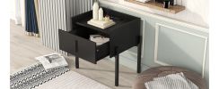 Nightstand with Drawer ; Storage Bedside Table with USB Charging Ports- Black