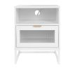 Nightstand with Wireless Charging Station / LED Lights / Drawer; White Bedside Table for Bedroom