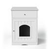 Wooden Pet House Cat Litter Box Enclosure with Drawer; Side Table; Indoor Pet Crate; Cat Home Nightstand (White)