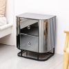 Mirrored Nightstand; Mirrored Bedside Table; Grey End Table for Bedroom; Living Room (Black Iron Frame)