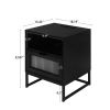 Nightstand with Wireless Charging Station / LED Lights / Drawer; Black Bedside Table for Bedroom