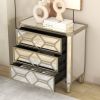 Elegant Mirrored 3-Drawer Chest with Golden Lines for Living Room; Bedroom