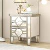 Elegant Mirrored 2-Drawer Nightstand End Table with Golden Lines for Living Room; Bedroom