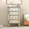 Elegant Mirrored 4-Drawer Chest with Golden Lines for Living Room; Bedroom