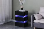 High Gloss LED Side Table; Modern Nightstands with 3 Drawer for Bedroom; Living Room; Black