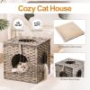 Rattan Cat Litter; Cat Bed with Rattan Ball and Cushion; Grey