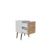 Manhattan Comfort Liberty Mid-Century Modern Nightstand 2.0 with 2 Full Extension Drawers in White and 3D Brown Prints