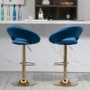 Dark Blue Velvet Adjustable Modern Dining Chairs; Counter Height Bar Chair; Swivel Bar Stools Set of 2