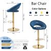 Dark Blue Velvet Adjustable Modern Dining Chairs; Counter Height Bar Chair; Swivel Bar Stools Set of 2