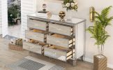 Elegant Mirrored Dresser with 6 Drawers; Modern Silver Finished Dresser 56.1&ldquo;L x 18.1&rdquo; W x 36.4&rdquo; H for Living Room Bedroom