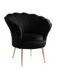 Angelina Black Velvet Scalloped Back Barrel Accent Chair with Metal Legs