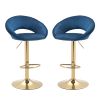 Dark Blue Velvet Adjustable Modern Dining Chairs; Counter Height Bar Chair; Swivel Bar Stools Set of 2