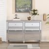 Elegant Mirrored Dresser with 6 Drawers; Modern Silver Finished Dresser 56.1&ldquo;L x 18.1&rdquo; W x 36.4&rdquo; H for Living Room Bedroom