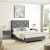 B109 Soft mattress with copper nail headboard; Queen bed; strong wooden slats + metal support feet; Gray Flannelette