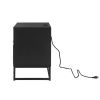 Nightstand with Wireless Charging Station / LED Lights / Drawer; Black Bedside Table for Bedroom