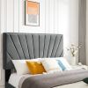 B108 Beautiful line stripe cushion headboard Queen bed; strong wooden slats + metal support feet; Gray Flannelette