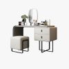 Modern Extendable Makeup Vanity Table with PU Leather;  2 Solid Wood Drawers;  Side Cabinet;  HD Mirror & Upholstered Stool Included