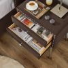 B109-TA Upholstered in durable 100% Brown Velvet nightstand Classic silver rivet elegant button tufted design with two drawer and metal legs