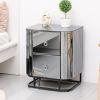 Mirrored Nightstand; Mirrored Bedside Table; Grey End Table for Bedroom; Living Room (Black Iron Frame)