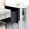 Mirrored Nightstand; Mirrored Bedside Table; Grey End Table for Bedroom; Living Room (Black Iron Frame)