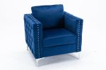 Modern Velvet Armchair Tufted Button Accent Chair Club Chair with Steel Legs for Living Room Bedroom; Navy