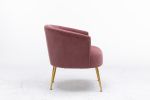 Velvet Armchair Accent Tub Barrel Chair With Gold Metal Legs; Dark Pink