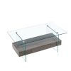 37.8" Tempered Glass Coffee table with Dual Shelves and MDF Drawer; Tea Table for living roon; bedroom; transparent/brown