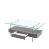 37.8" Tempered Glass Coffee table with Dual Shelves and MDF Drawer; Tea Table for living roon; bedroom; transparent/brown