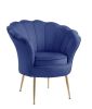 Angelina Blue Velvet Scalloped Back Barrel Accent Chair with Metal Legs