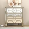 Elegant Mirrored 3-Drawer Chest with Golden Lines for Living Room; Bedroom