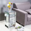 Modern and Contemporary Mirror Surface With Diamond 3-Drawers Nightstand Bedside Table