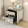 Elegant Mirrored 2-Drawer Nightstand End Table with Golden Lines for Living Room; Bedroom