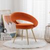 Orange Velvet Modern accent/Conversation Lounge Chair With Gold Plated Legs; unique appearance; Suitable For Office; Lounge; Living Room