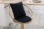 Black velvet bar chair; pure gold plated; unique design; 360 degree rotation; adjustable height; Suitable for dinning room and bar; set of 2