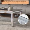 ON-TREND Fashionable Modern Glass Mirrored Coffee Table; Easy Assembly Cocktail Table with Crystal Design and Adjustable Height Legs; Silver