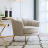 Modern Velvet Accent Barrel Chair Leisure Accent Chair Living Room Upholstered Armchair Vanity Chair for Bedroom Meeting Room; Beige