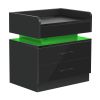 Nightstand with 2 Drawers; USB Charging Ports; Wireless Charging and Remote Control LED Light-Black