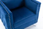 Modern Velvet Armchair Tufted Button Accent Chair Club Chair with Steel Legs for Living Room Bedroom; Navy