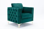 Modern Velvet Armchair Tufted Button Accent Chair Club Chair with Steel Legs for Living Room Bedroom; Green