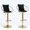 Black velvet bar chair; pure gold plated; unique design; 360 degree rotation; adjustable height; Suitable for dinning room and bar; set of 2